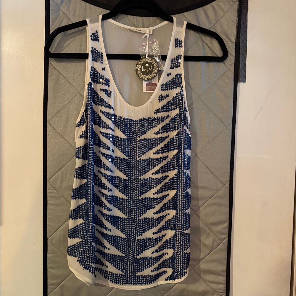 Bloomingdale's Navy and White Patterned Tank Top